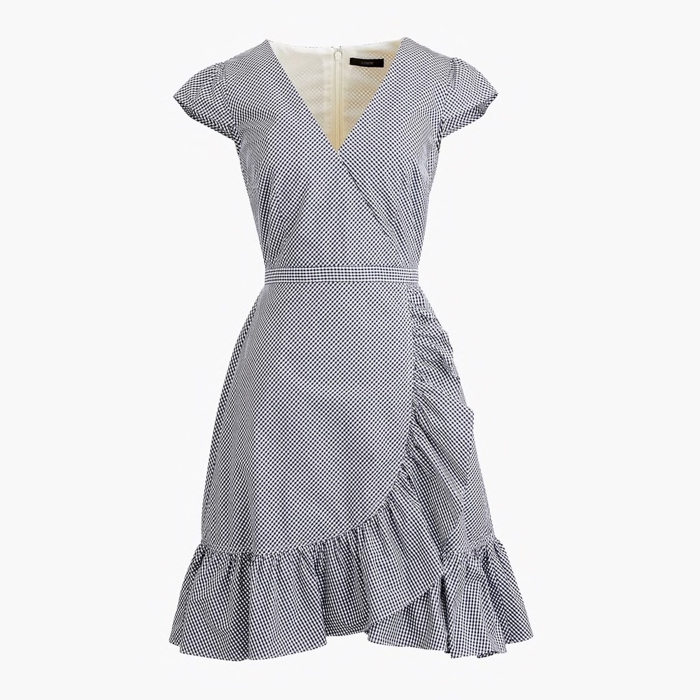 NWT J. Crew Blue Gingham Faux Wrap Dress Size 14